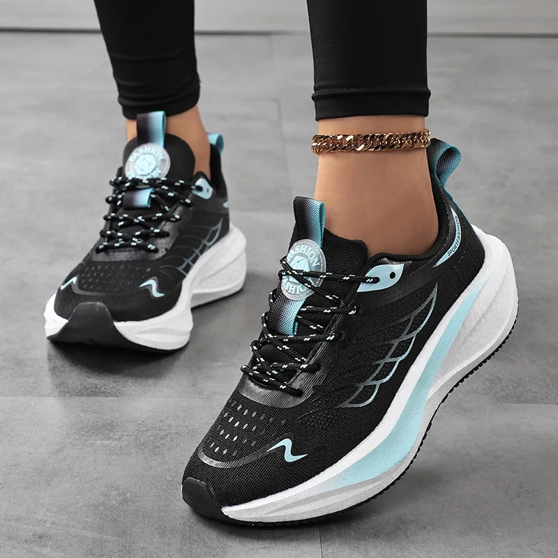 New Women's Mesh Breathable Casual Sports Shoes Running Shock Absorption Heightening Shoes Soft Sole Comfortable Korean Travel S