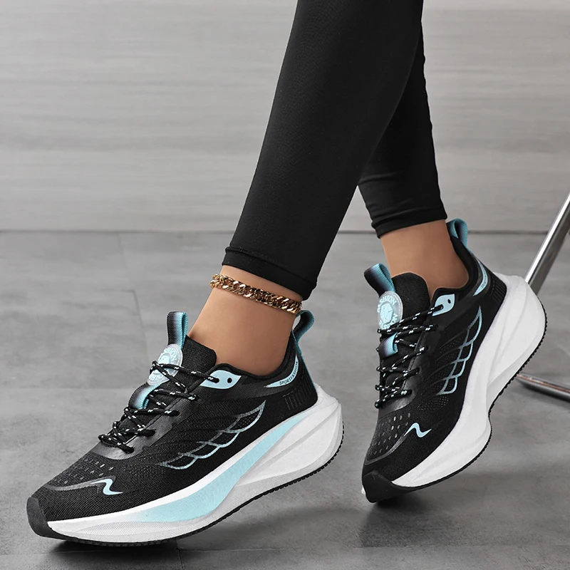 New Women's Mesh Breathable Casual Sports Shoes Running Shock Absorption Heightening Shoes Soft Sole Comfortable Korean Travel S