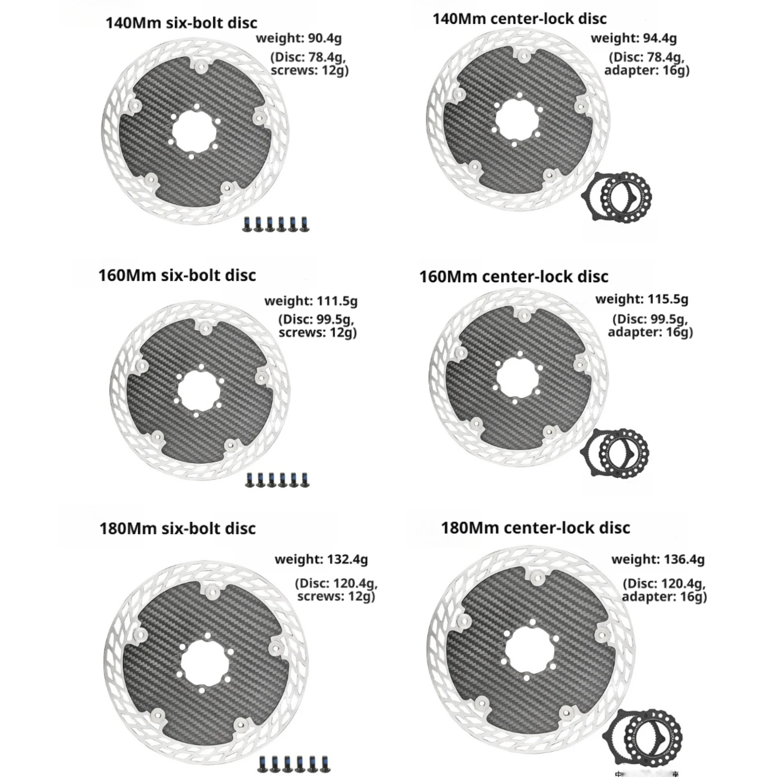 Ultra Light Carbon Fiber Bicycle Disc Brake Rotor 140mm 160mm 180mm 6-Bolt Center Lock Floating Brake Disc Stainless Steel Heat