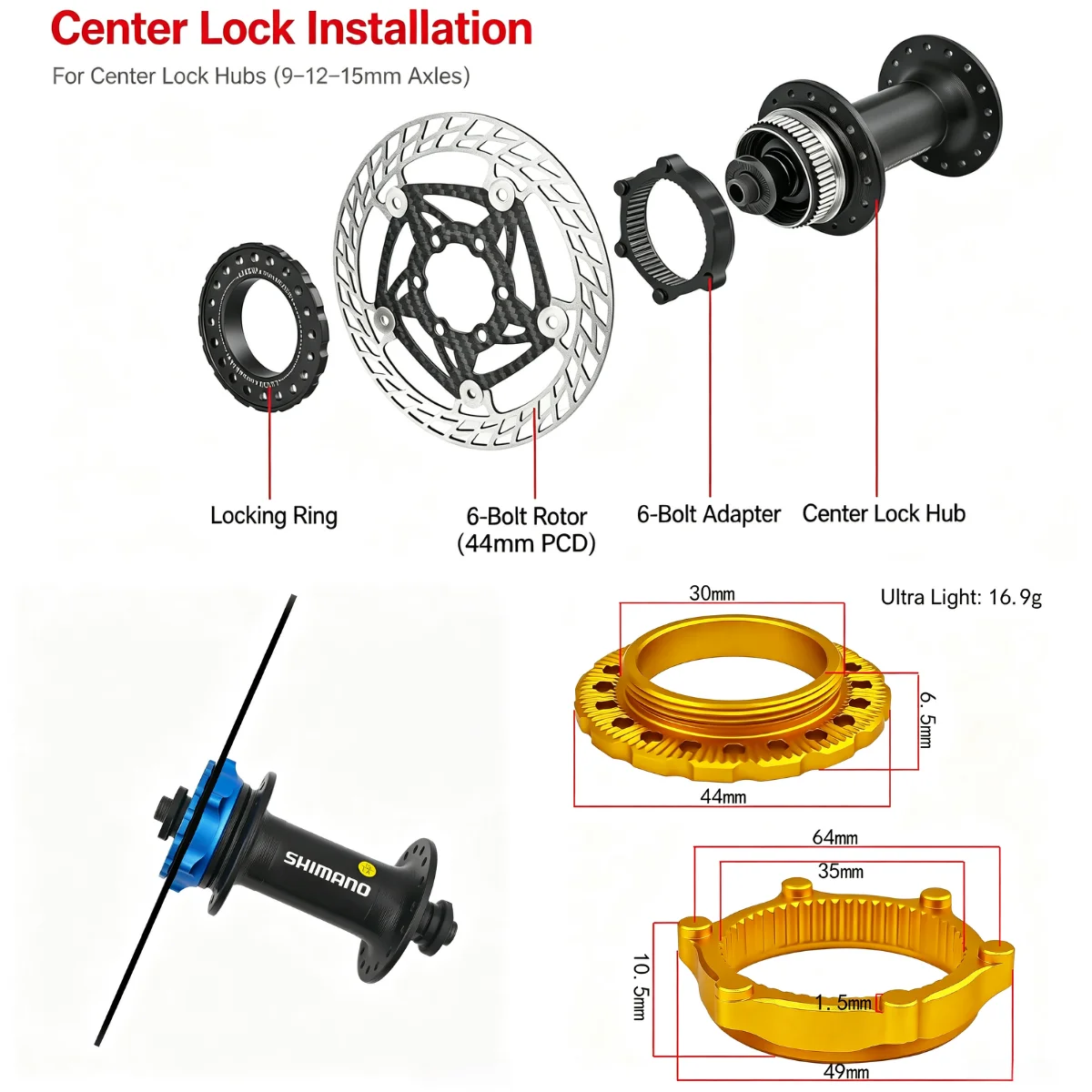Ultra Light Carbon Fiber Bicycle Disc Brake Rotor 140mm 160mm 180mm 6-Bolt Center Lock Floating Brake Disc Stainless Steel Heat