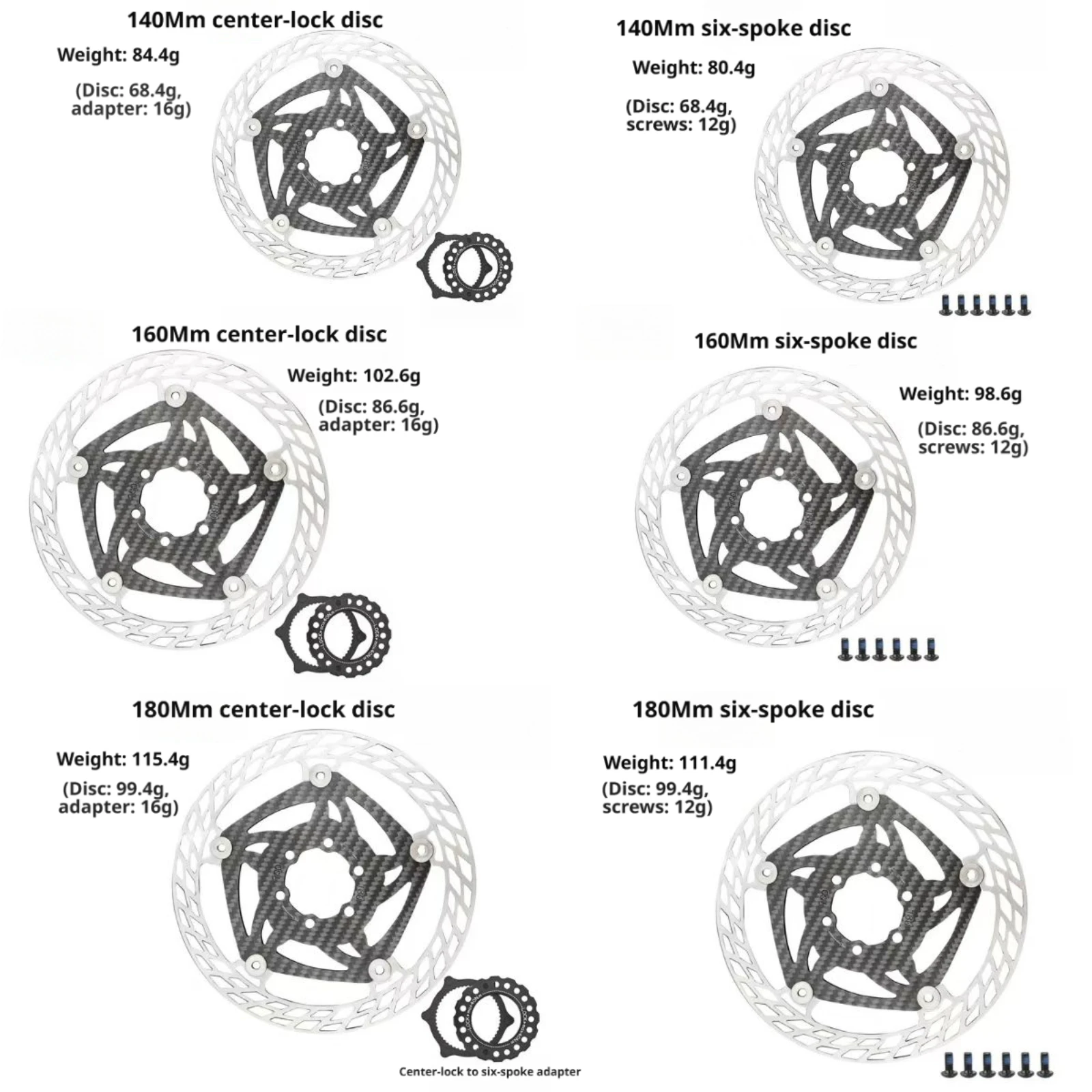 Ultra Light Carbon Fiber Bicycle Disc Brake Rotor 140mm 160mm 180mm 6-Bolt Center Lock Floating Brake Disc Stainless Steel Heat