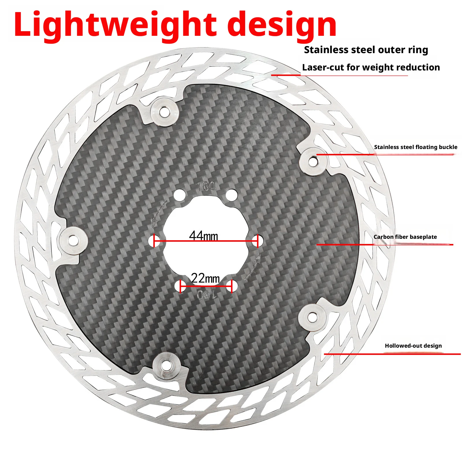 Ultra Light Carbon Fiber Bicycle Disc Brake Rotor 140mm 160mm 180mm 6-Bolt Center Lock Floating Brake Disc Stainless Steel Heat
