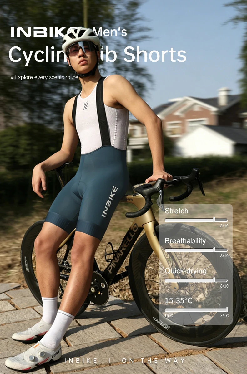 INBIKE Men's Bib Shorts Summer Professional Cycling Suspenders Shorts Bike Riding Underwear Breathable Comfortable Cycling Gear