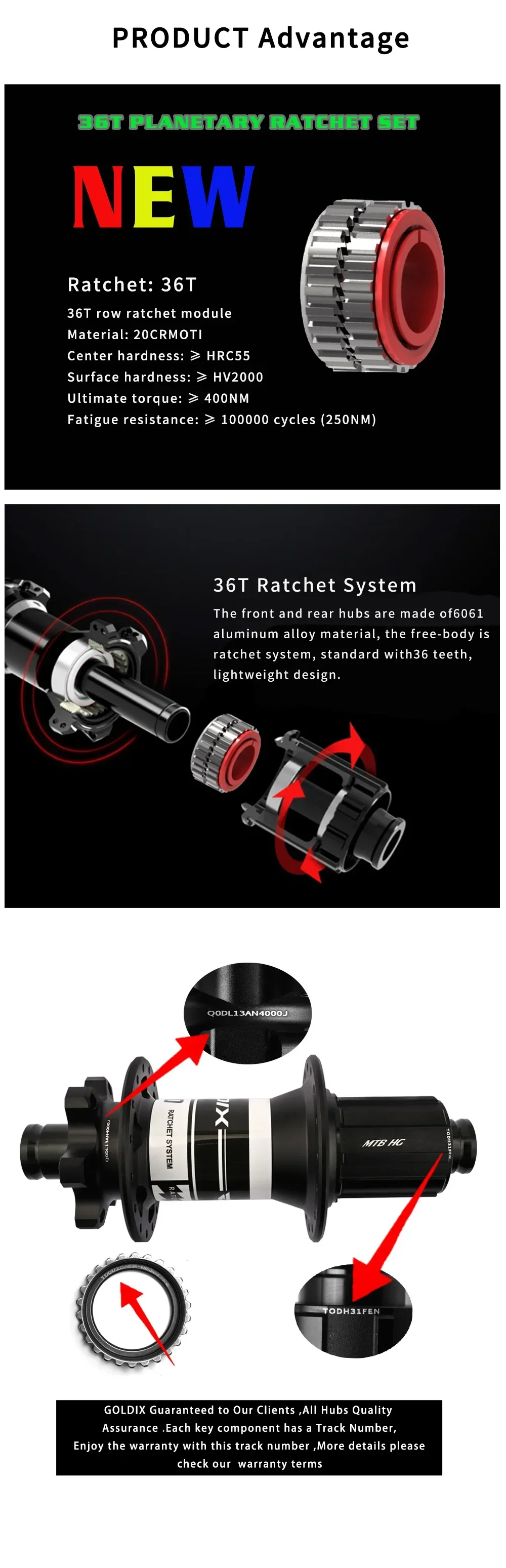 GOLDIX M370 28H Bicycle Ratchet 36T Boost Hub J-Bend 6-Bolt Disc Brake Compatible with HG XD MS Adapters - Bicycle Accessories