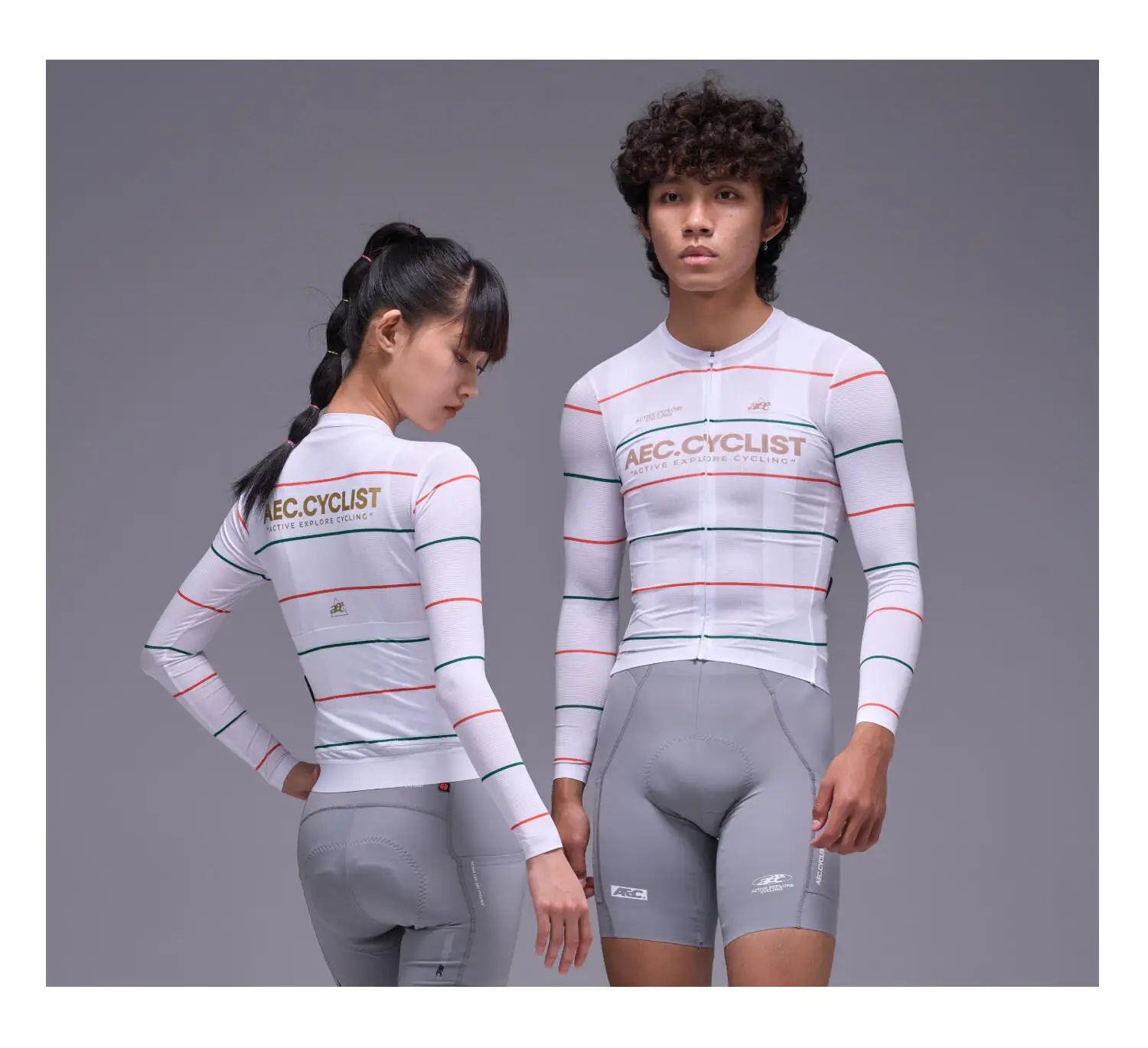 AEC.CYCLIST Striped Design Long Sleeve Women Men Cycling Jersey New Spring Slim MTB Clothing Hight Elastic Road Cycling Tops