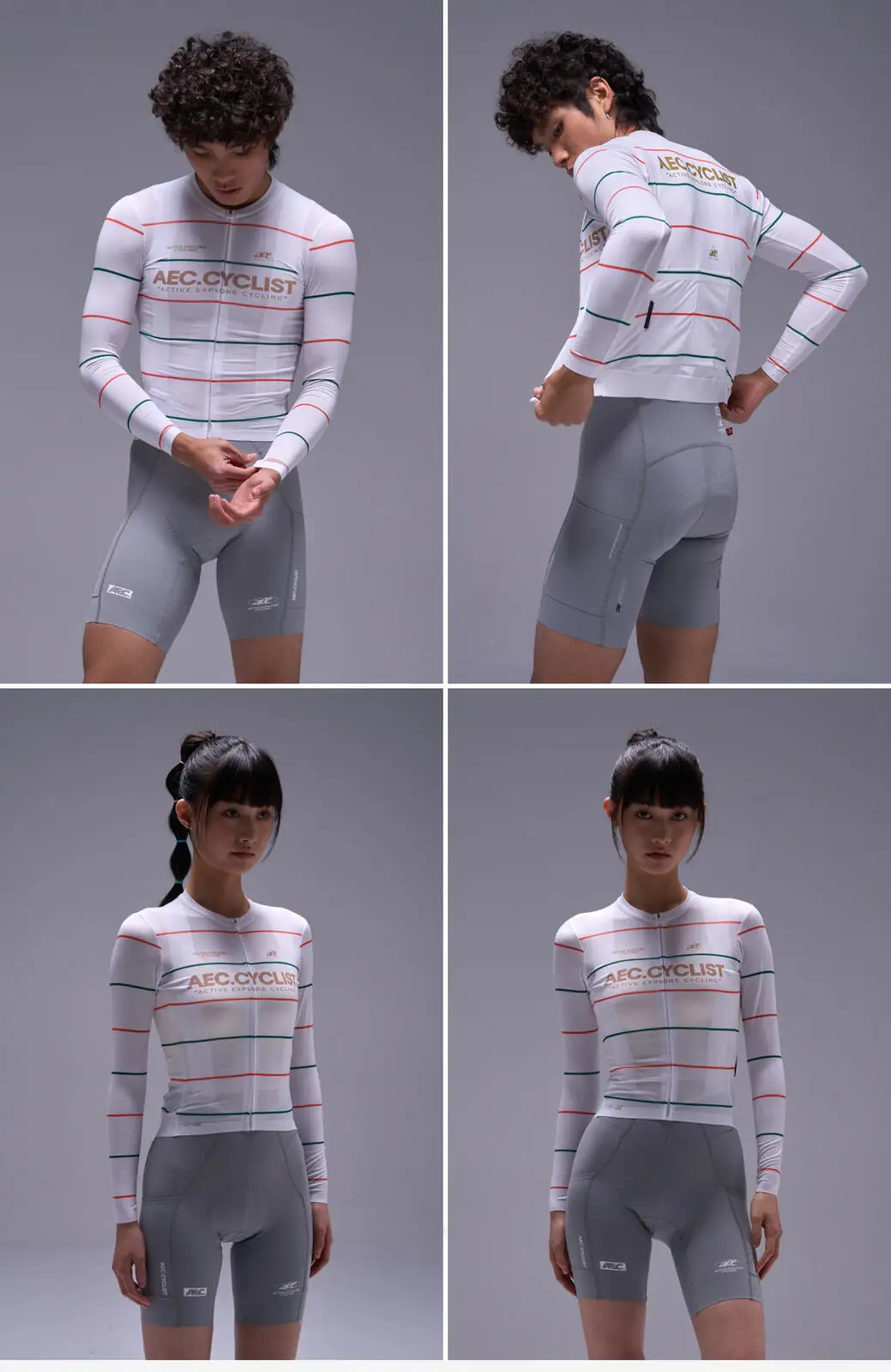 AEC.CYCLIST Striped Design Long Sleeve Women Men Cycling Jersey New Spring Slim MTB Clothing Hight Elastic Road Cycling Tops