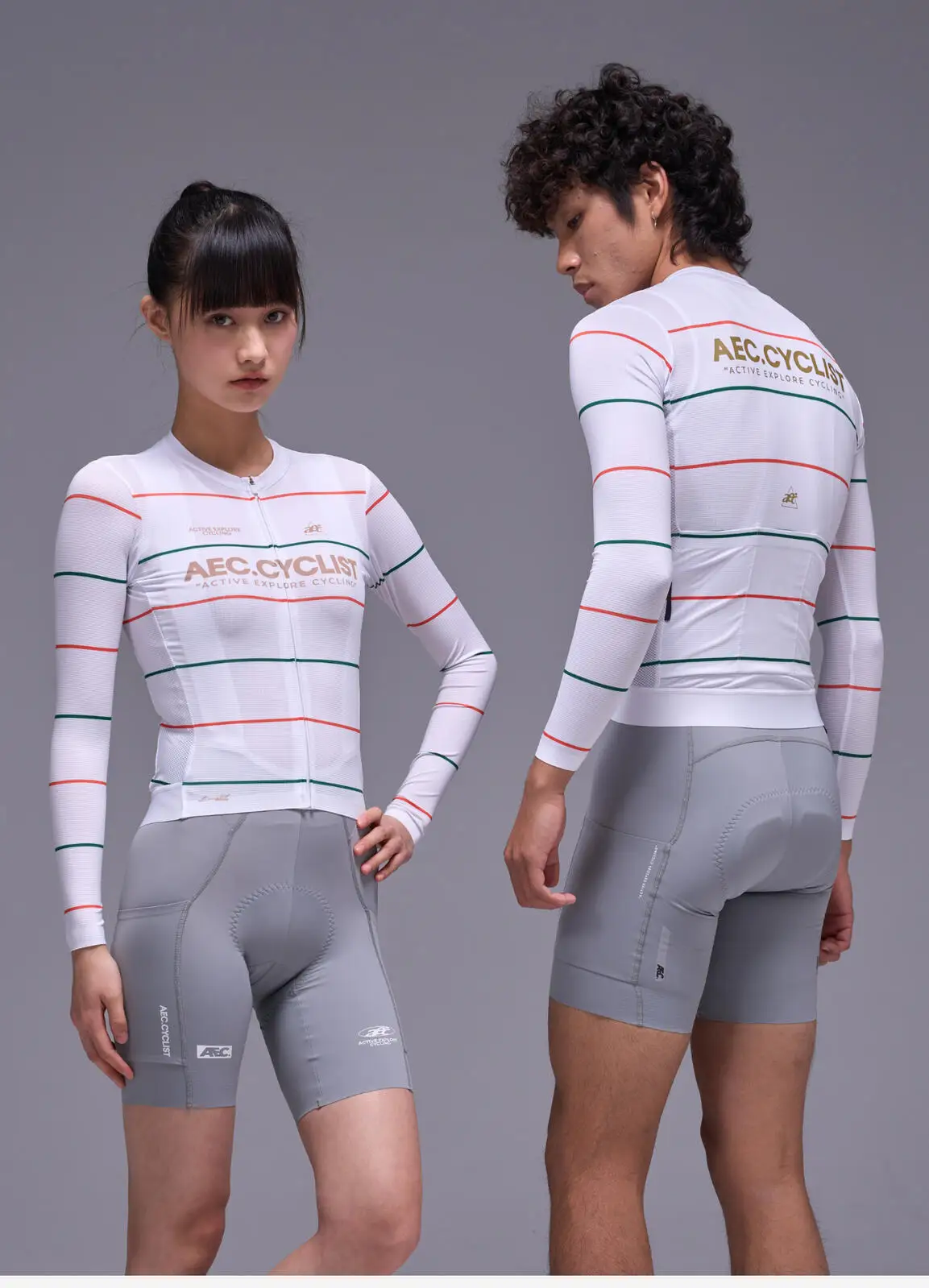 AEC.CYCLIST Striped Design Long Sleeve Women Men Cycling Jersey New Spring Slim MTB Clothing Hight Elastic Road Cycling Tops