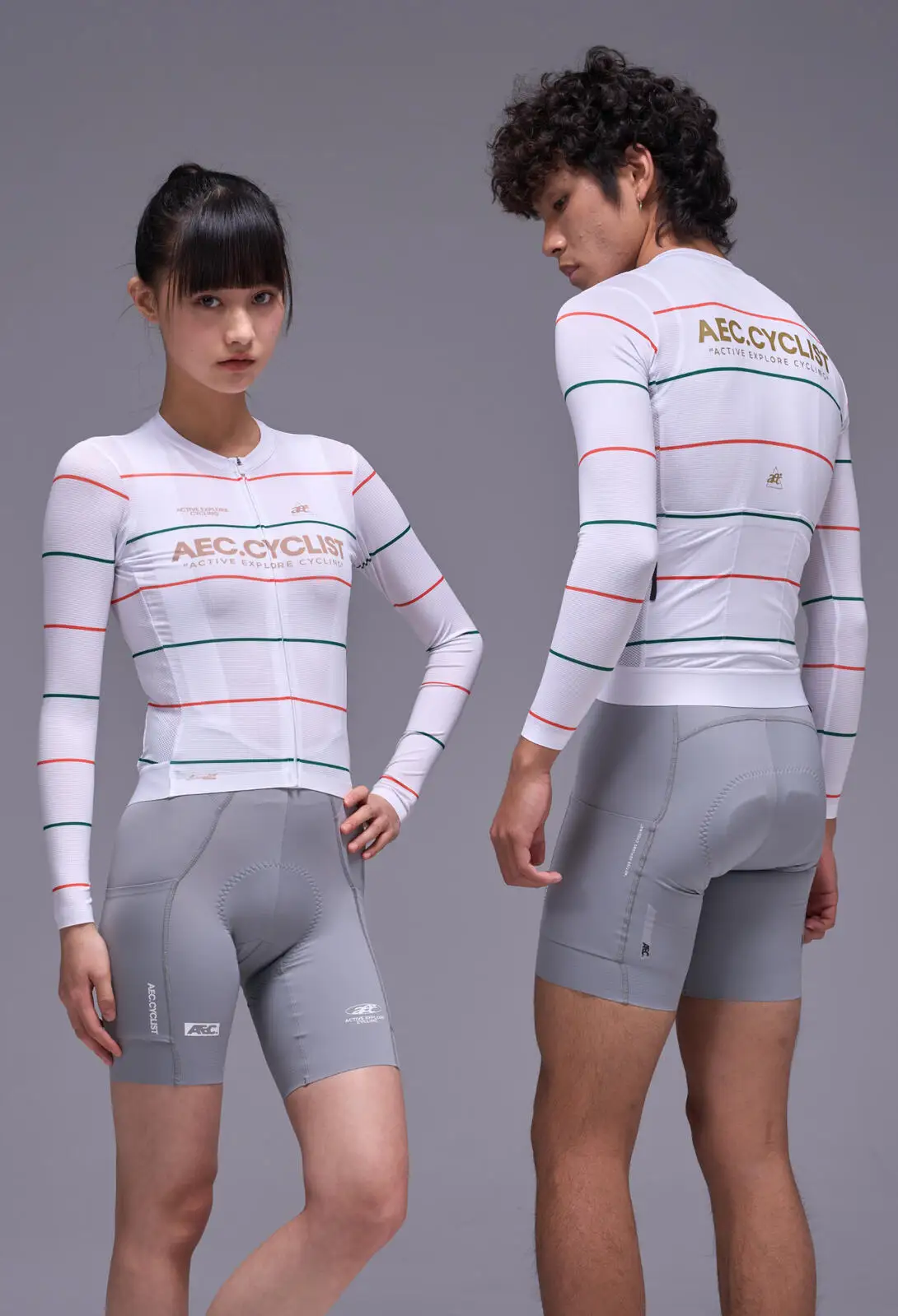 AEC.CYCLIST Striped Design Long Sleeve Women Men Cycling Jersey New Spring Slim MTB Clothing Hight Elastic Road Cycling Tops