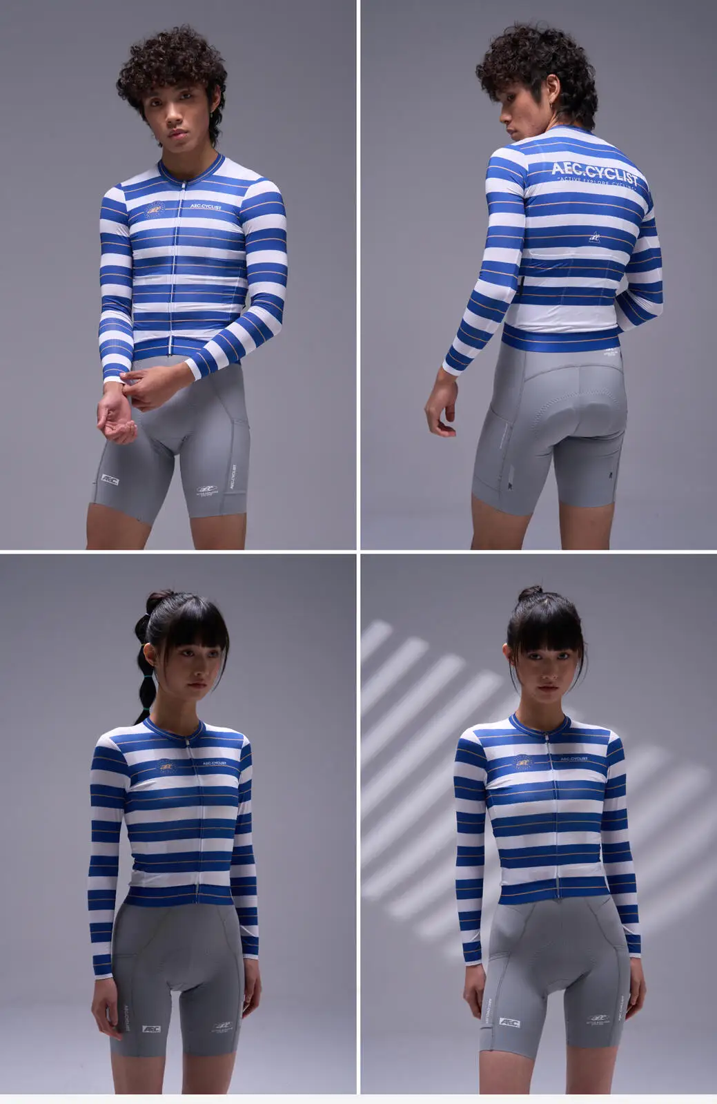 AEC.CYCLIST Striped Design Long Sleeve Women Men Cycling Jersey New Spring Slim MTB Clothing Hight Elastic Road Cycling Tops