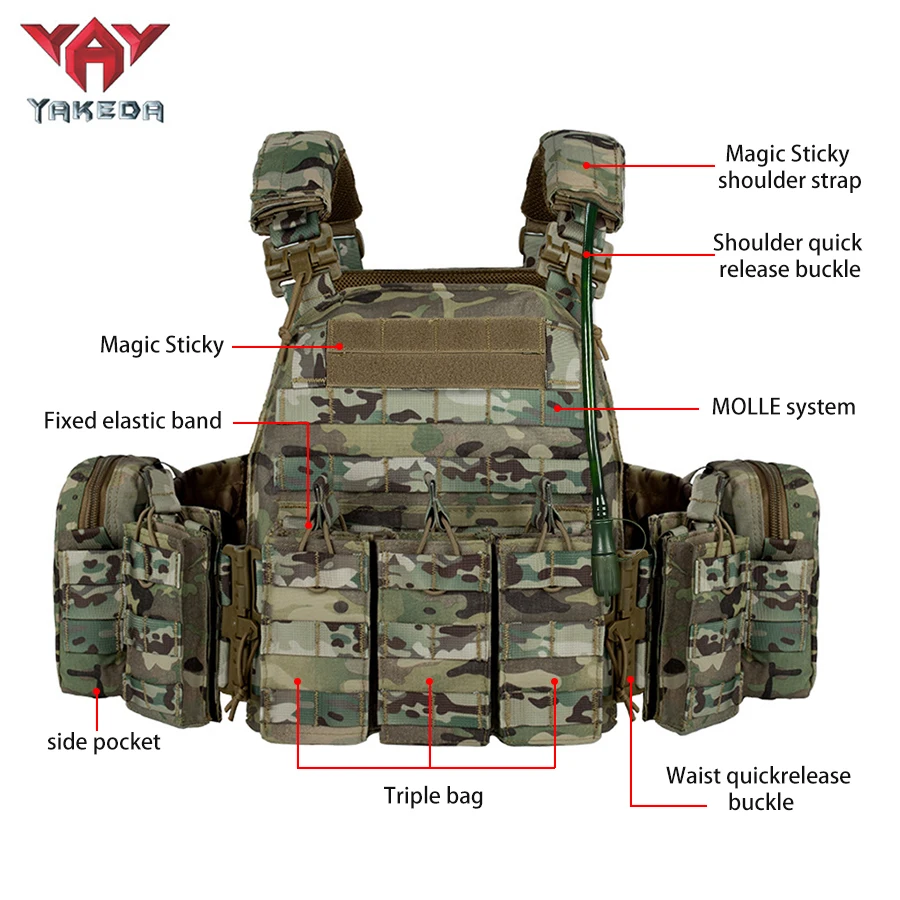 YAKEDA multifunctional portable hunting vest with 1.5L water bag and built-in water bag compartment at the back