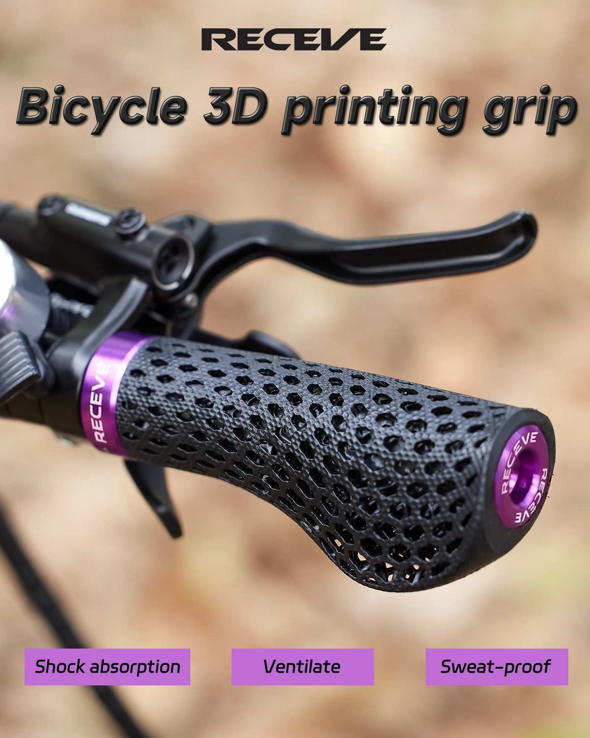 RECEVE Folding Bike Grips 3D Printing Bicycle Handles Grips BMX Cuffs Ergonomics With Aluminum Alloy Handlebar Cap For Brompton