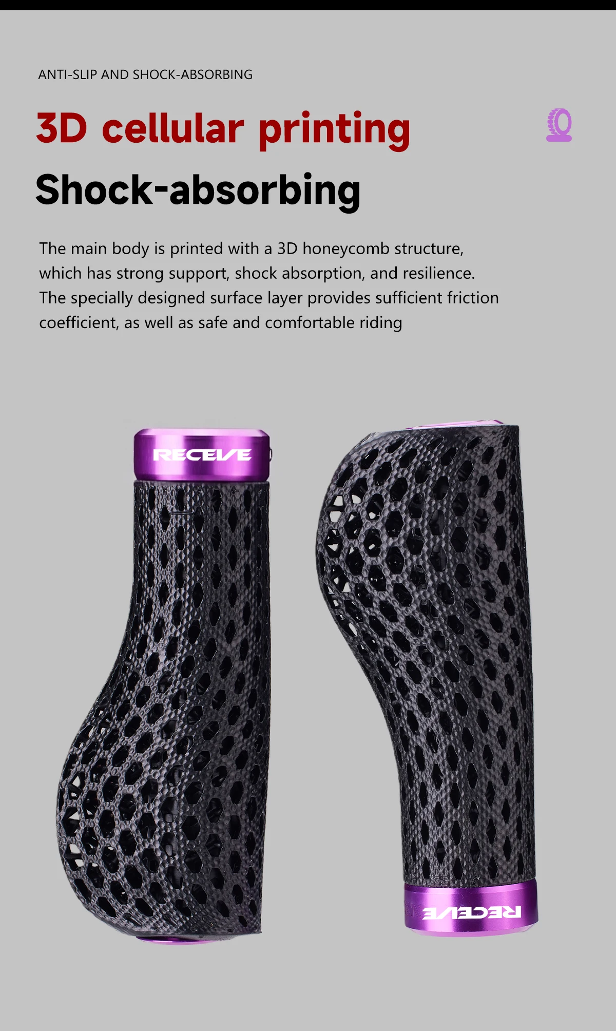 RECEVE Folding Bike Grips 3D Printing Bicycle Handles Grips BMX Cuffs Ergonomics With Aluminum Alloy Handlebar Cap For Brompton