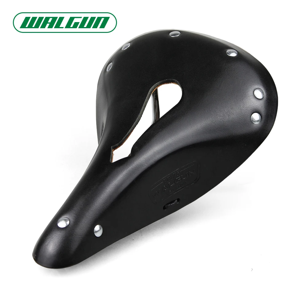 WALGUN Lconic Cut-Out Leather Bike Saddle Retro Vintage Cowhide Old Style Hollow Bicycle Saddle for Man Wome Cycling in The City
