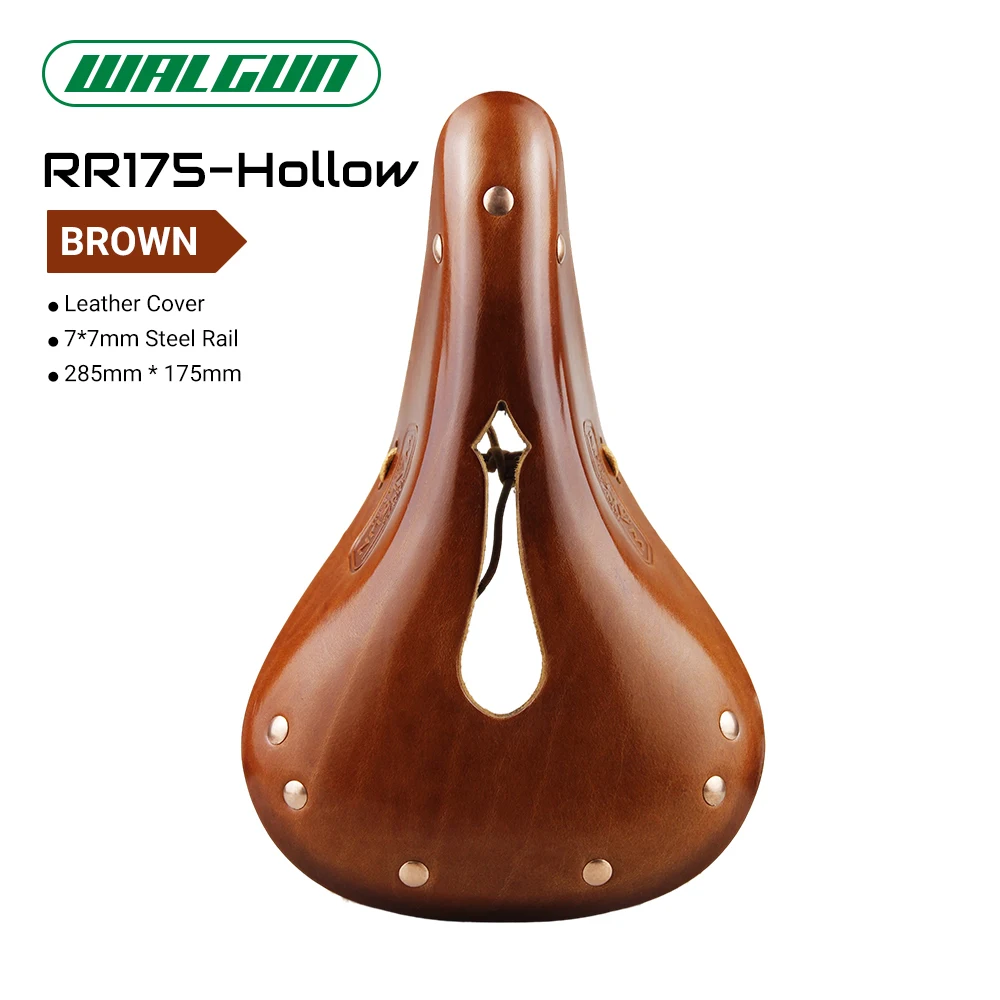 WALGUN Lconic Cut-Out Leather Bike Saddle Retro Vintage Cowhide Old Style Hollow Bicycle Saddle for Man Wome Cycling in The City