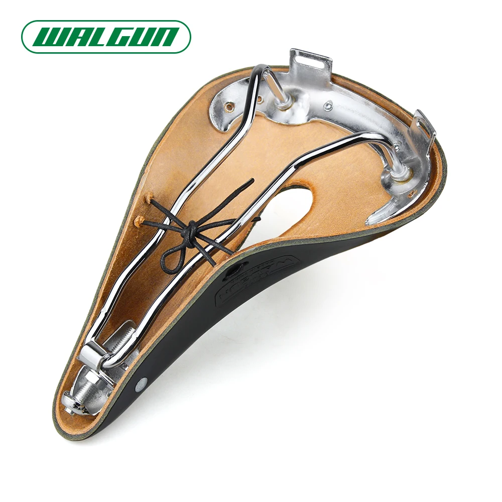 WALGUN Lconic Cut-Out Leather Bike Saddle Retro Vintage Cowhide Old Style Hollow Bicycle Saddle for Man Wome Cycling in The City