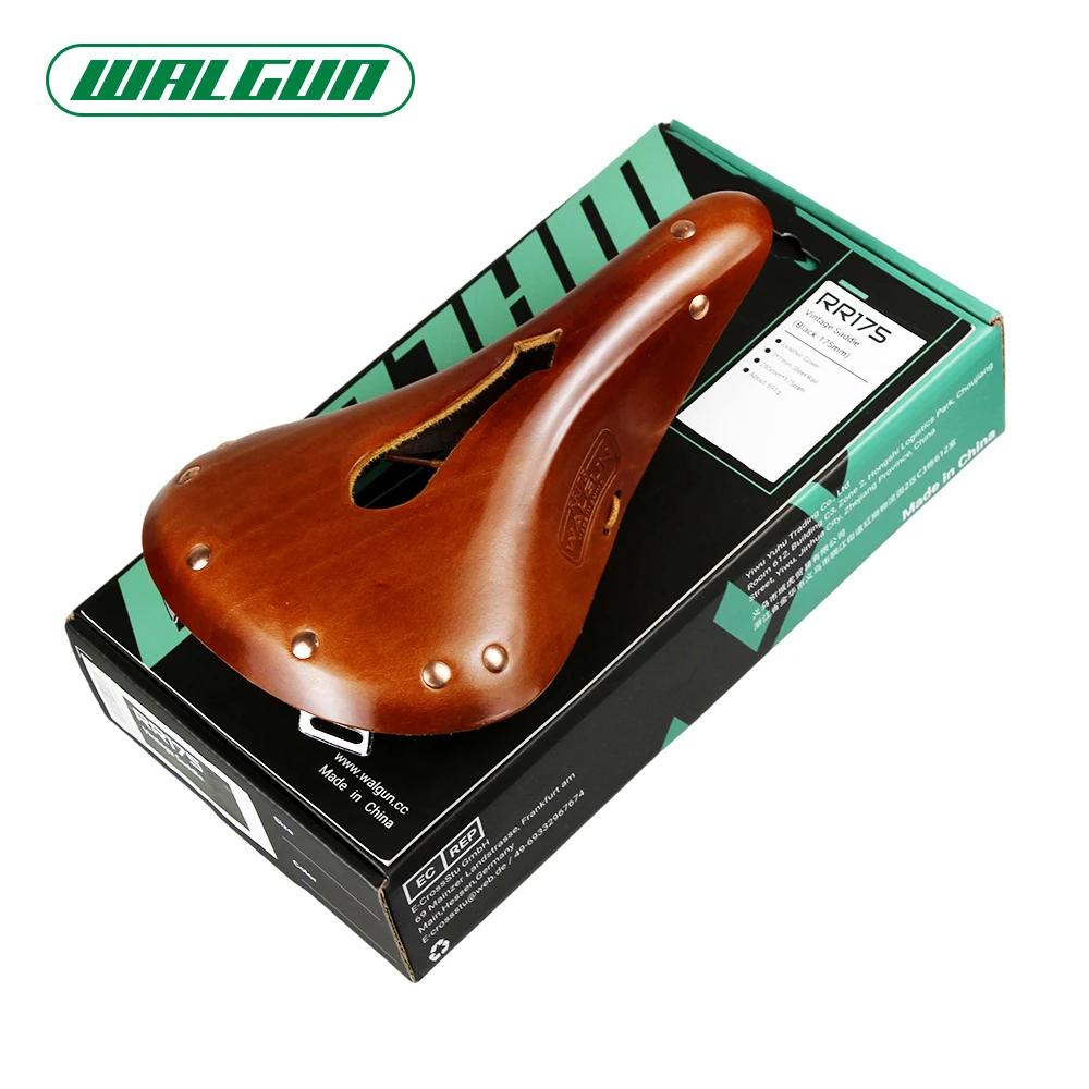 WALGUN Lconic Cut-Out Leather Bike Saddle Retro Vintage Cowhide Old Style Hollow Bicycle Saddle for Man Wome Cycling in The City