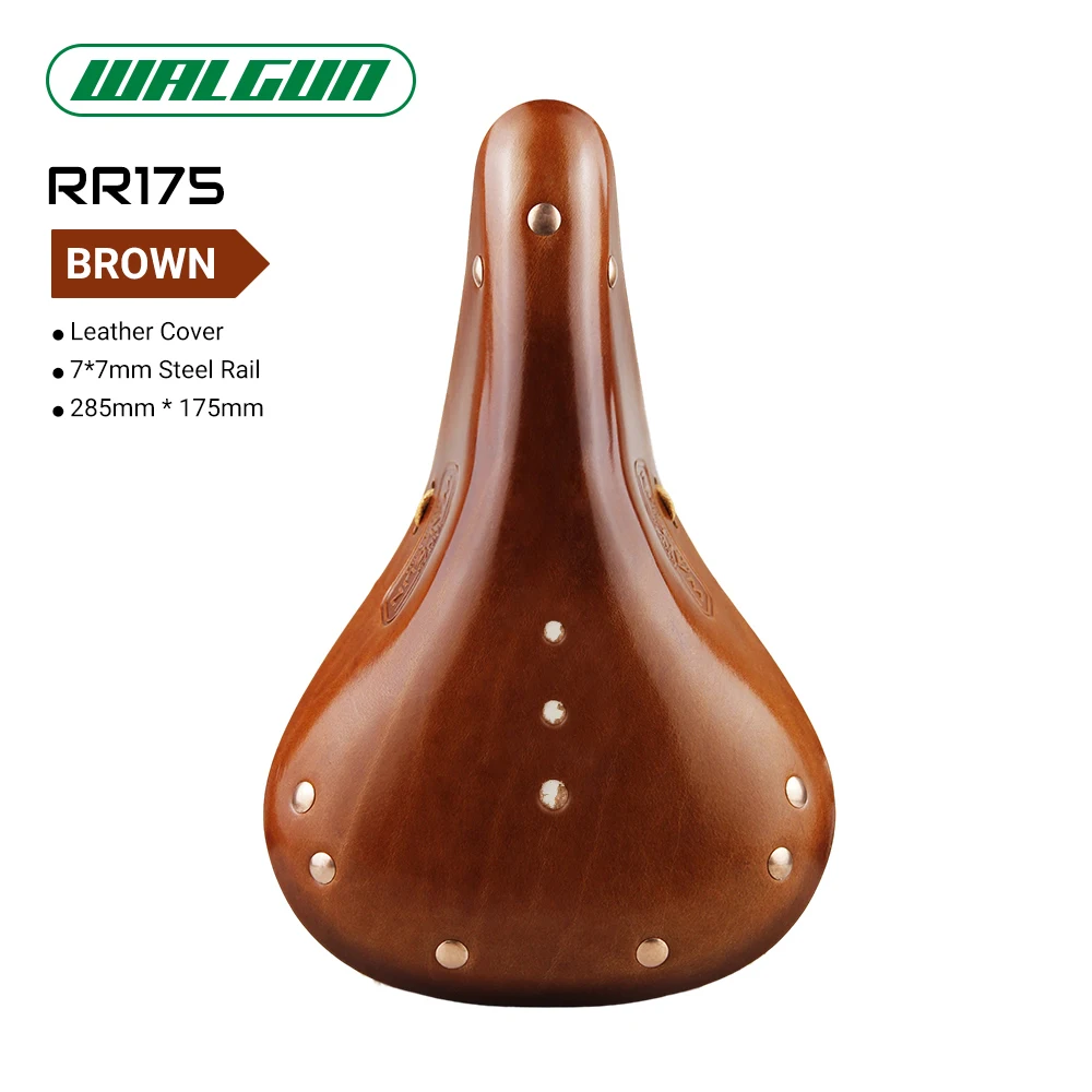 WALGUN Lconic Cut-Out Leather Bike Saddle Retro Vintage Cowhide Old Style Hollow Bicycle Saddle for Man Wome Cycling in The City