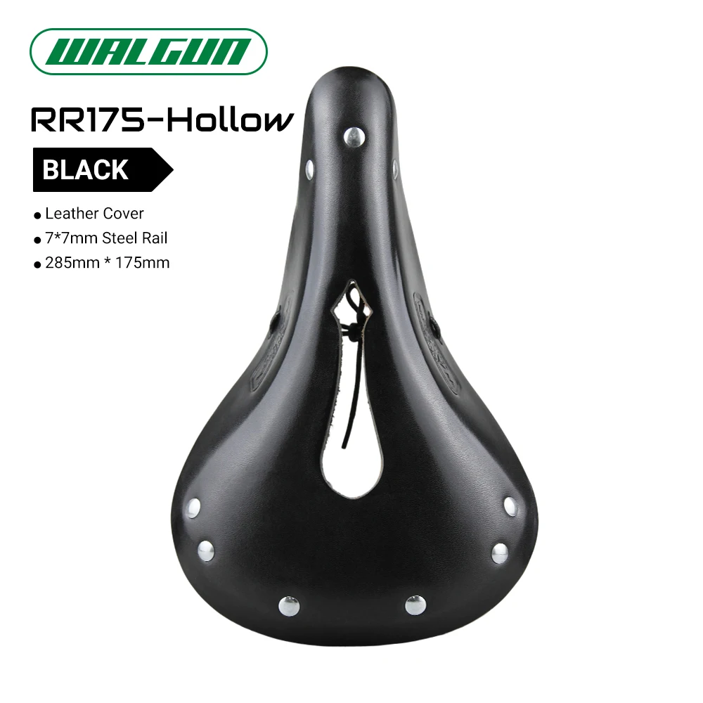 WALGUN Lconic Cut-Out Leather Bike Saddle Retro Vintage Cowhide Old Style Hollow Bicycle Saddle for Man Wome Cycling in The City