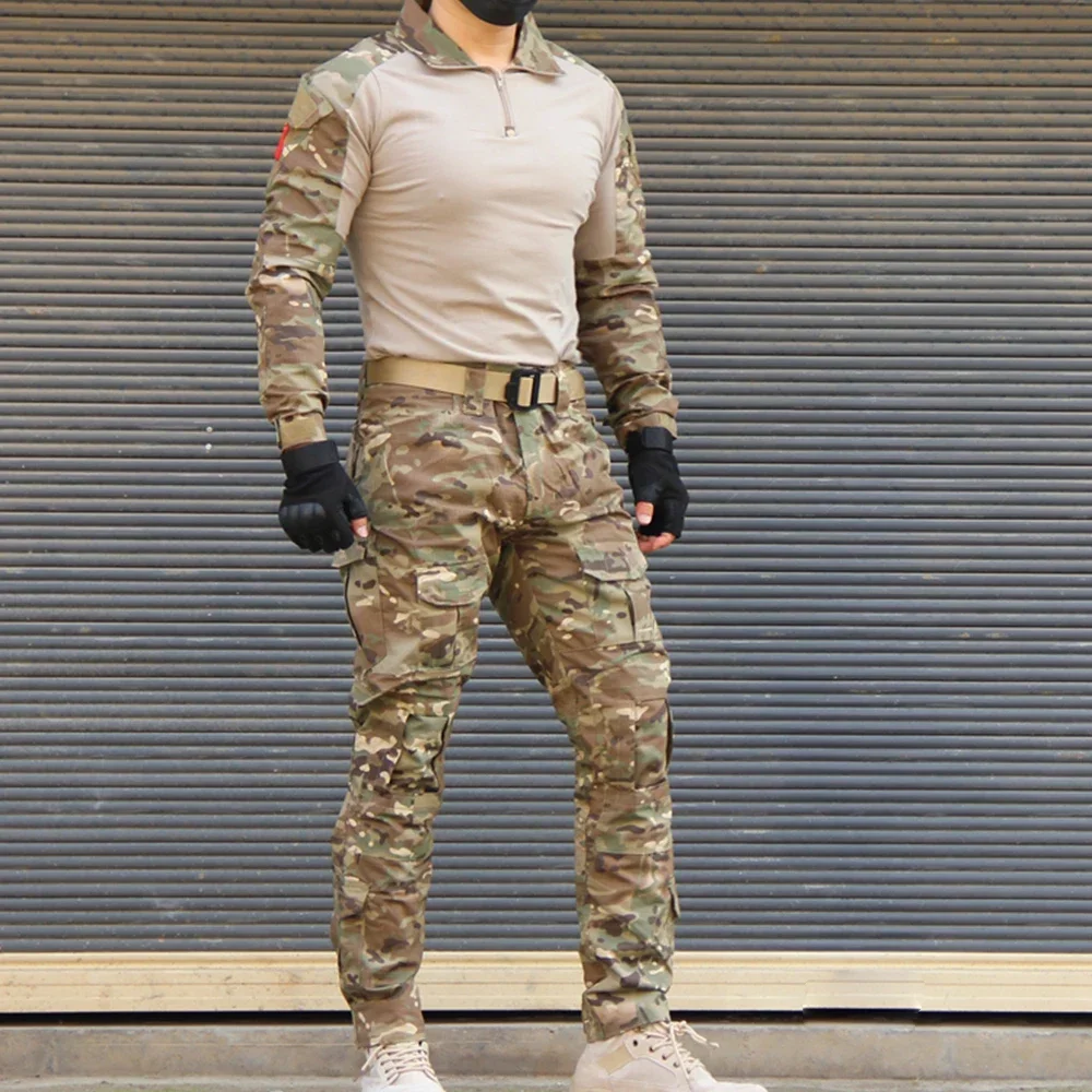 Men's Tactical Combat Uniform Set Black Military Frog Suit Long Sleeve Shirt Cargo Pants for Airsoft Hunting Training