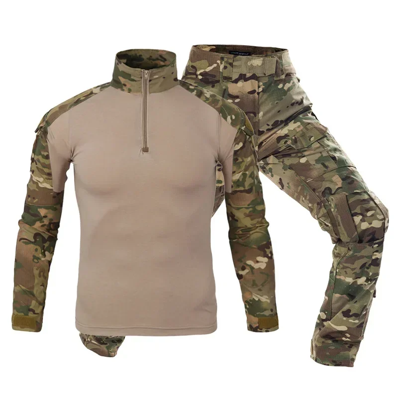Men's Tactical Combat Uniform Set Black Military Frog Suit Long Sleeve Shirt Cargo Pants for Airsoft Hunting Training