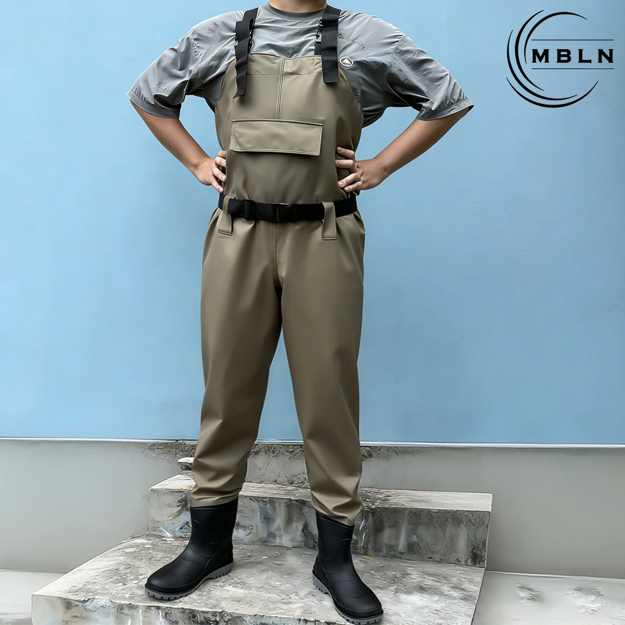 MBLN PVC Fishing Waders with Boots, 170T Nylon/Taslan Waterproof Waders, 15000mm Water Pressure, Anti-Slip PVC Boots
