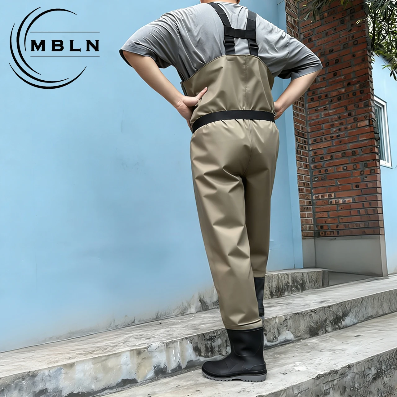 MBLN PVC Fishing Waders with Boots, 170T Nylon/Taslan Waterproof Waders, 15000mm Water Pressure, Anti-Slip PVC Boots
