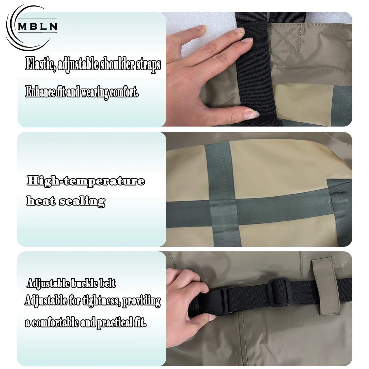 MBLN PVC Fishing Waders with Boots, 170T Nylon/Taslan Waterproof Waders, 15000mm Water Pressure, Anti-Slip PVC Boots
