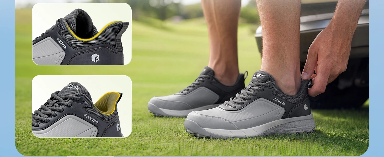 FitVille Wide Men's Golf Shoes Waterproof Athletic Causal Sneaker Professional No-Slip Spikeless Golf Shoes for Men Arch Support