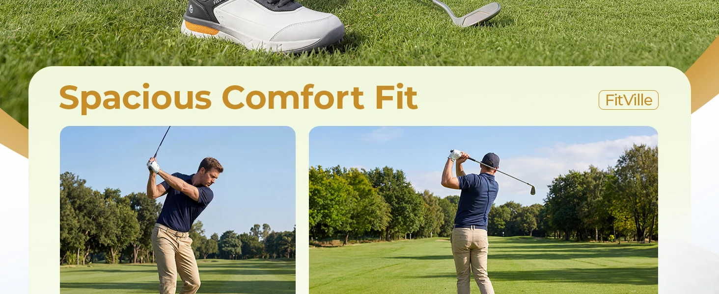 FitVille Wide Men's Golf Shoes Waterproof Athletic Causal Sneaker Professional No-Slip Spikeless Golf Shoes for Men Arch Support