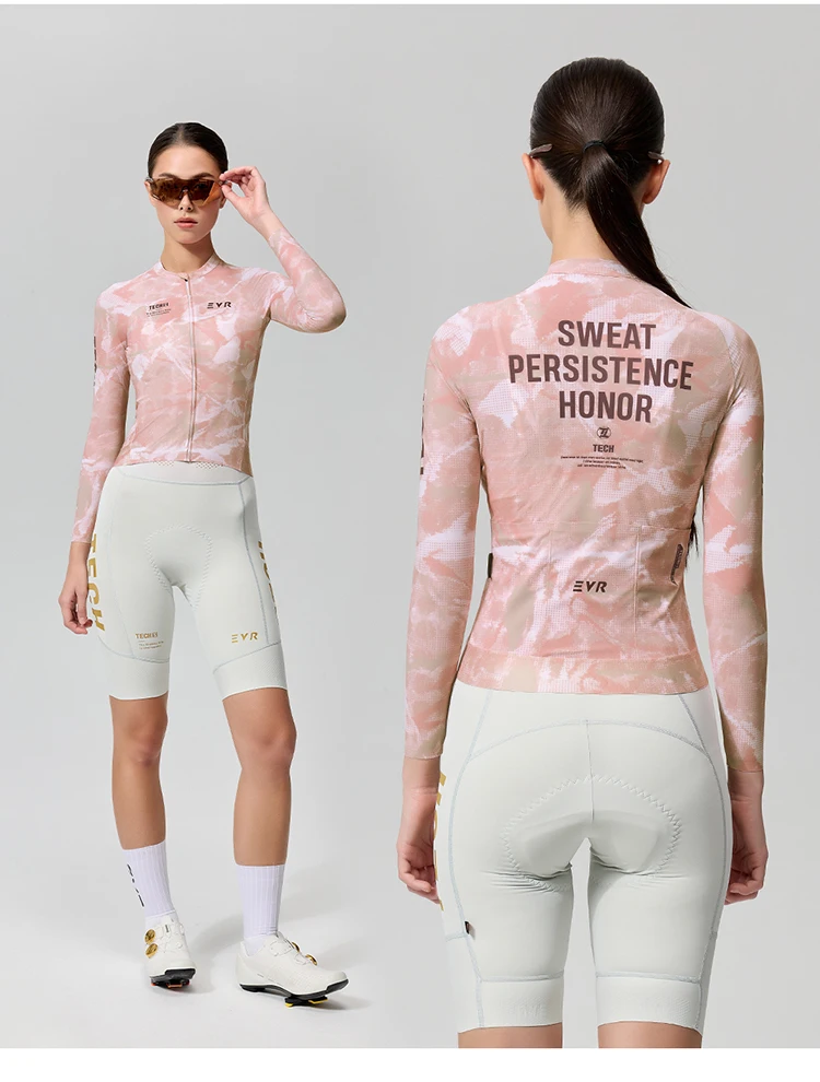 EVR Women's Cycling Jersey Long Sleeve High Stretch Cycling Shirt Breathable Sweat-Absorbent Road Cycling Top Cycling Jersey