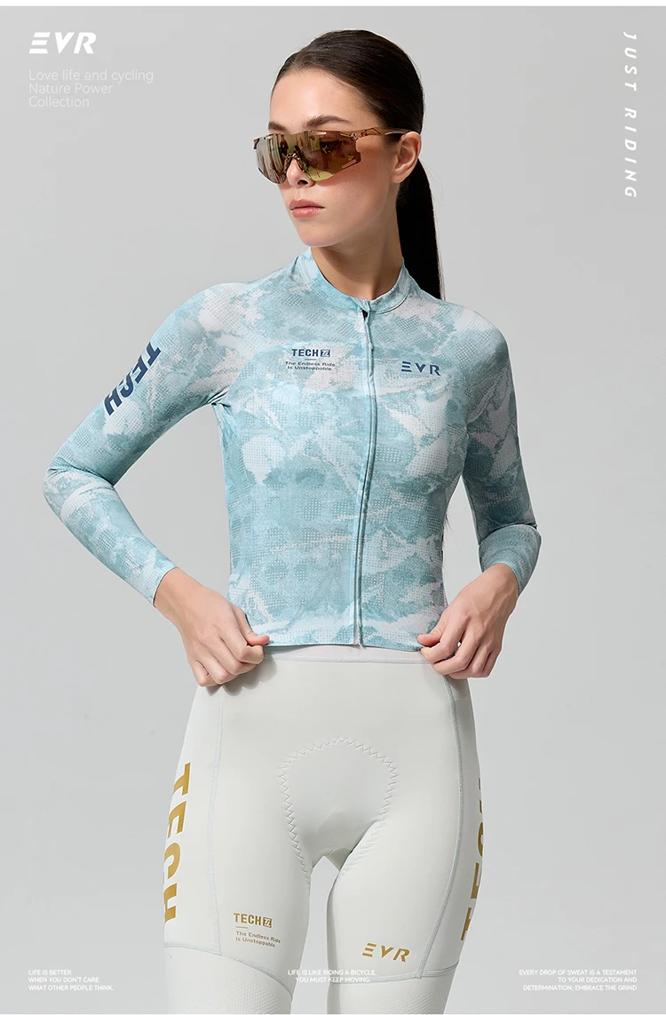 EVR Women's Cycling Jersey Long Sleeve High Stretch Cycling Shirt Breathable Sweat-Absorbent Road Cycling Top Cycling Jersey