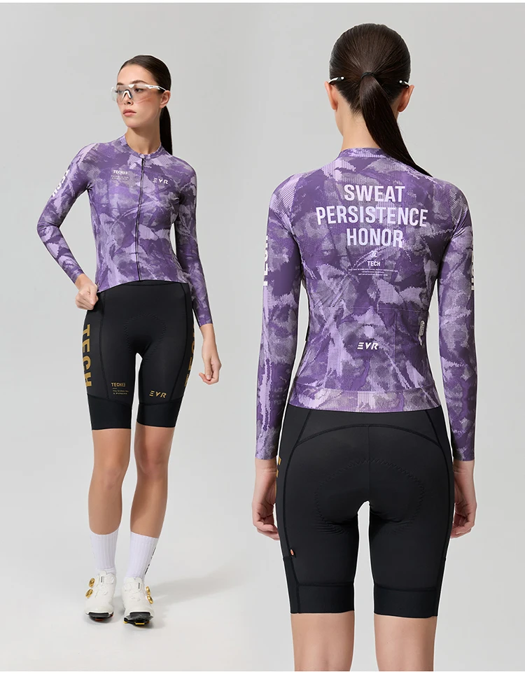 EVR Women's Cycling Jersey Long Sleeve High Stretch Cycling Shirt Breathable Sweat-Absorbent Road Cycling Top Cycling Jersey