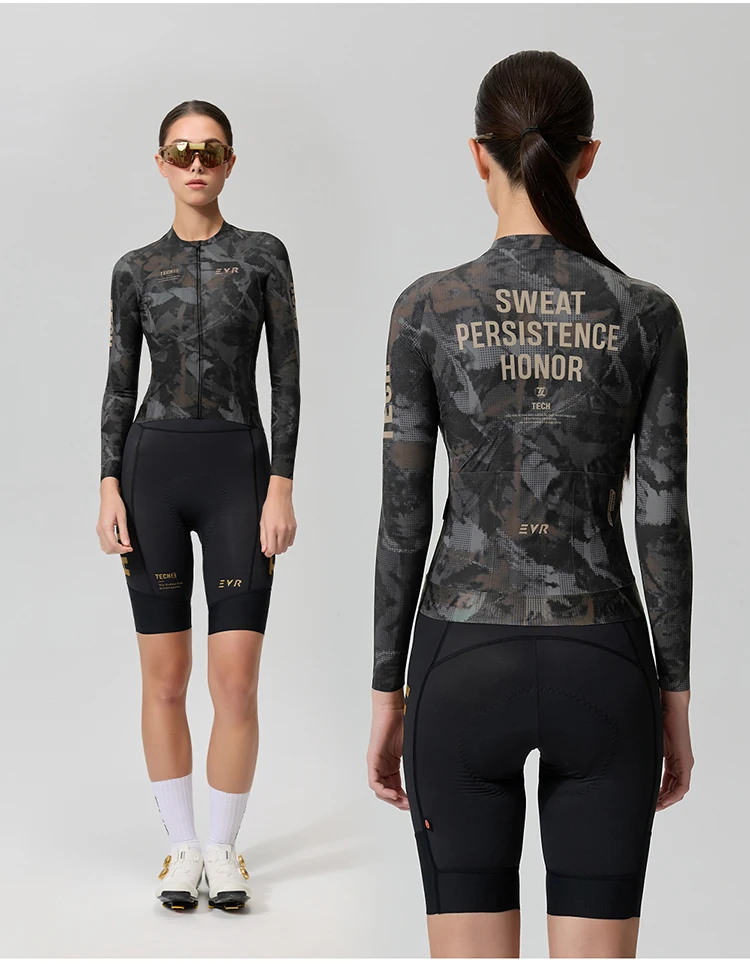 EVR Women's Cycling Jersey Long Sleeve High Stretch Cycling Shirt Breathable Sweat-Absorbent Road Cycling Top Cycling Jersey