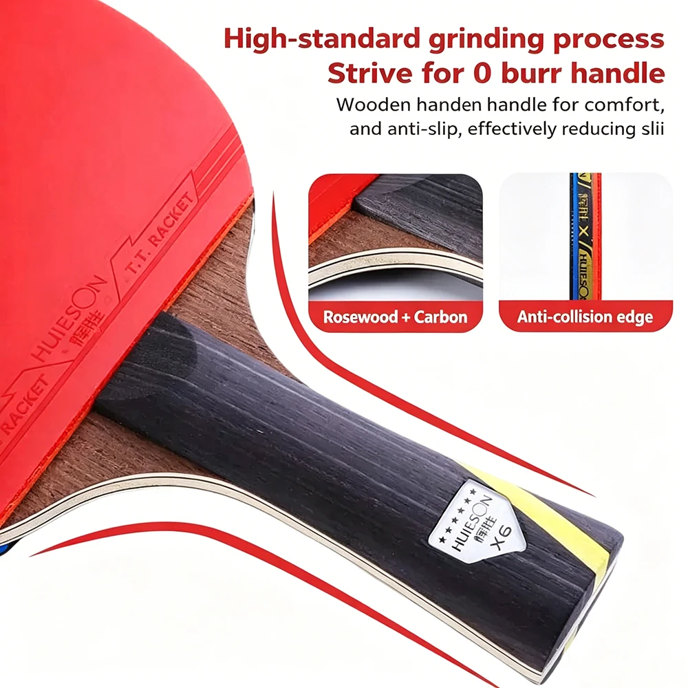 2PCS Original HUIESON 6 Star Carbon Table Tennis Racket Super Powerful Ping Pong Bat Professional Table Tennis Paddle