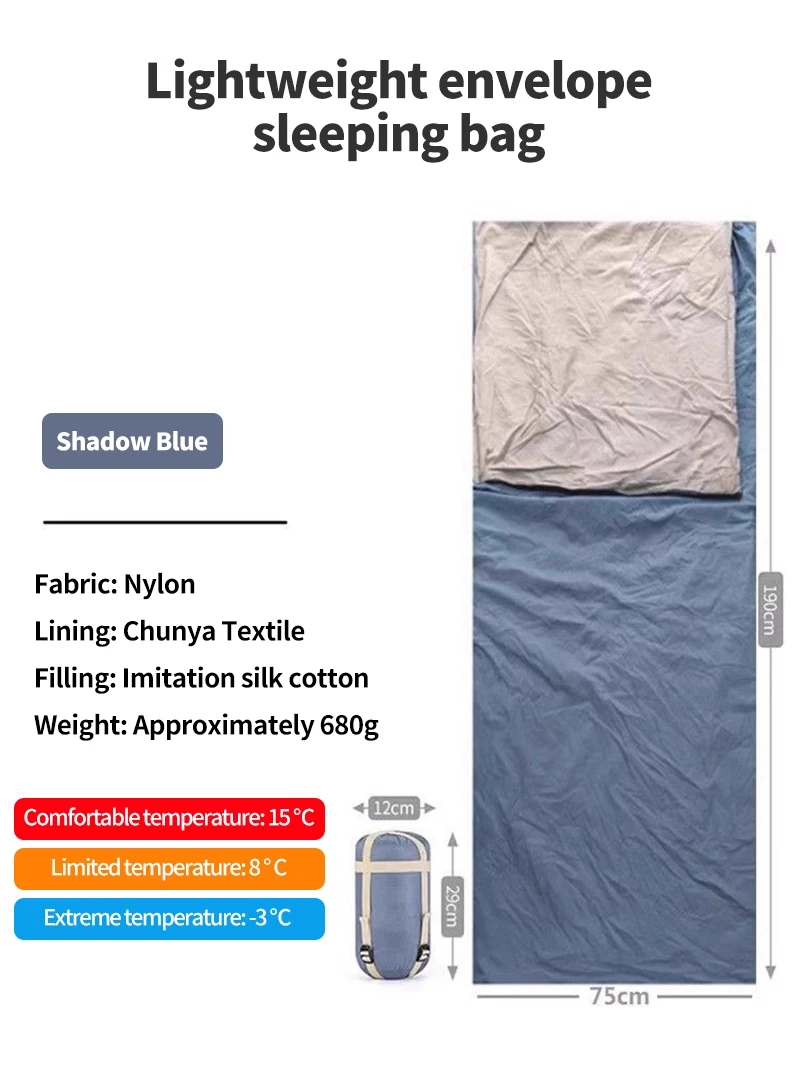 Ultralight Outdoor Camping Compact Adult Sleeping Bag Travel Washable Down Cotton Insulation Dirt-Resistant Portable Waterproof