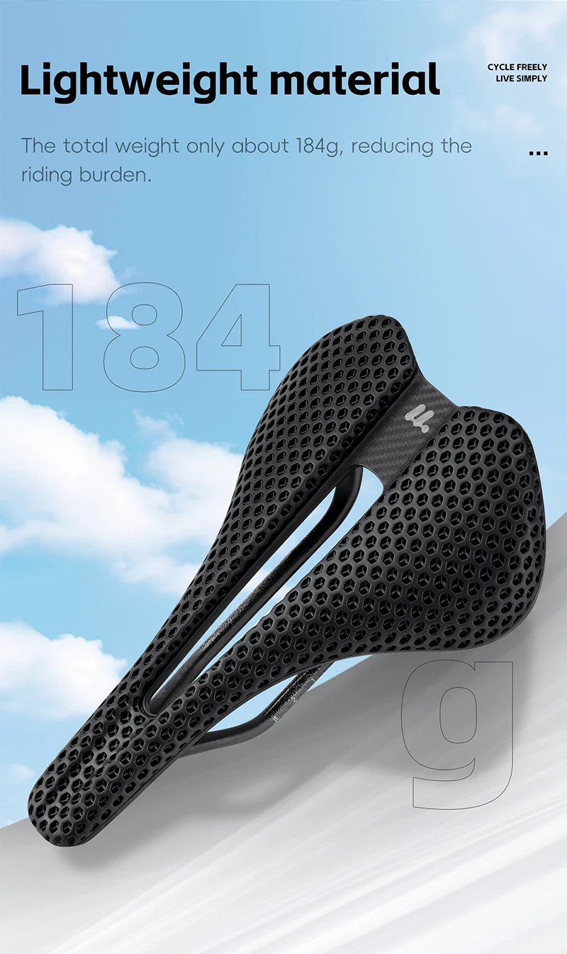 WEST BIKING 3D Printed Bike Saddle T700 Carbon Fiber Titanium Alloy Cr-Mo Seat Bow Comfort Cushion for Road Bike 145/150mm