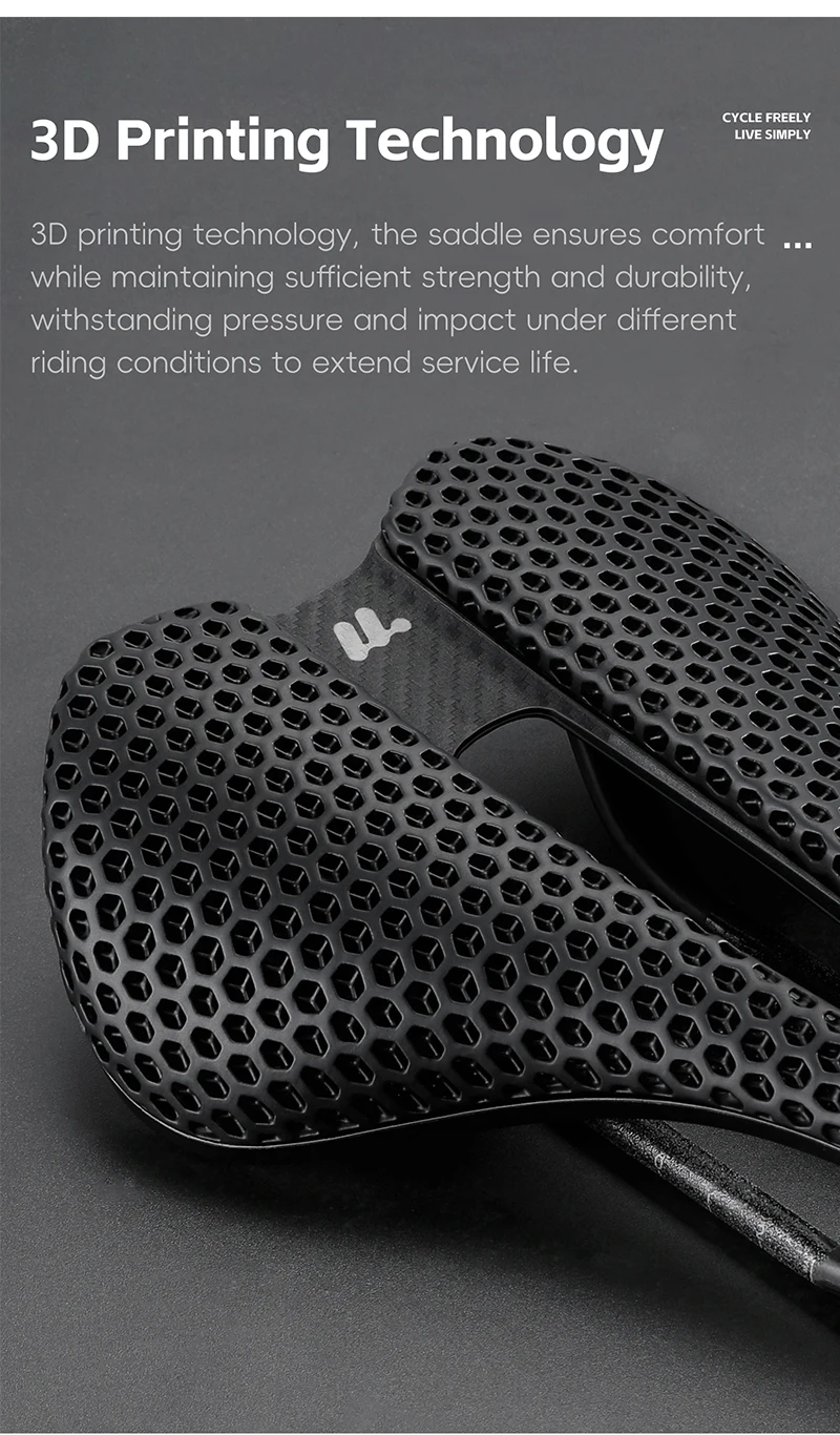WEST BIKING 3D Printed Bike Saddle T700 Carbon Fiber Titanium Alloy Cr-Mo Seat Bow Comfort Cushion for Road Bike 145/150mm