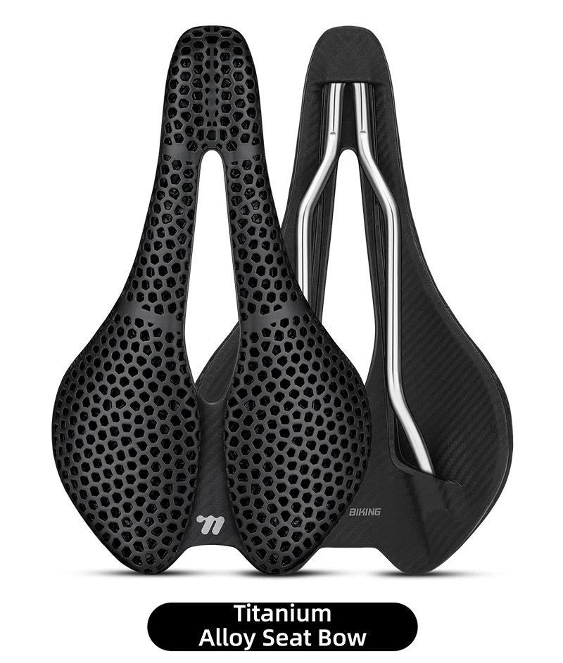 WEST BIKING 3D Printed Bike Saddle T700 Carbon Fiber Titanium Alloy Cr-Mo Seat Bow Comfort Cushion for Road Bike 145/150mm