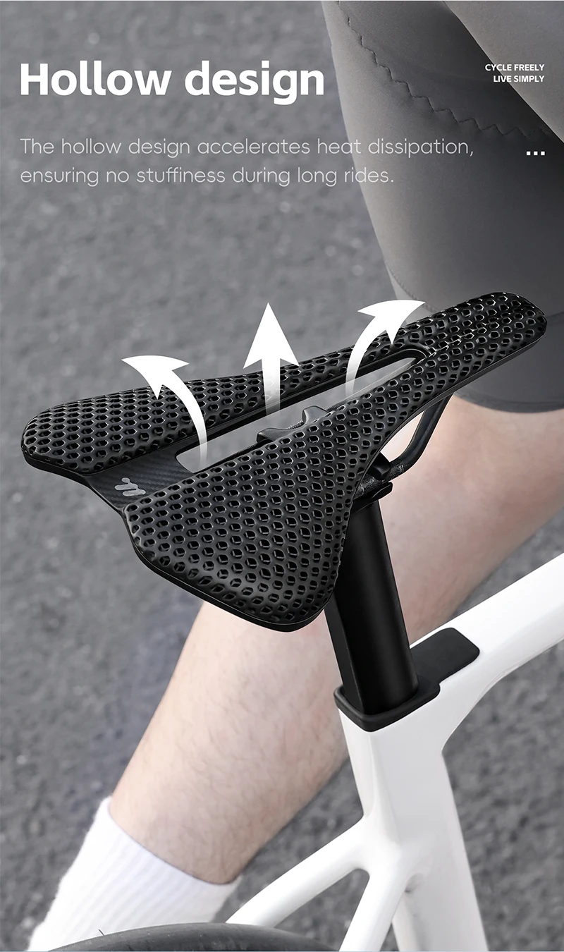 WEST BIKING 3D Printed Bike Saddle T700 Carbon Fiber Titanium Alloy Cr-Mo Seat Bow Comfort Cushion for Road Bike 145/150mm