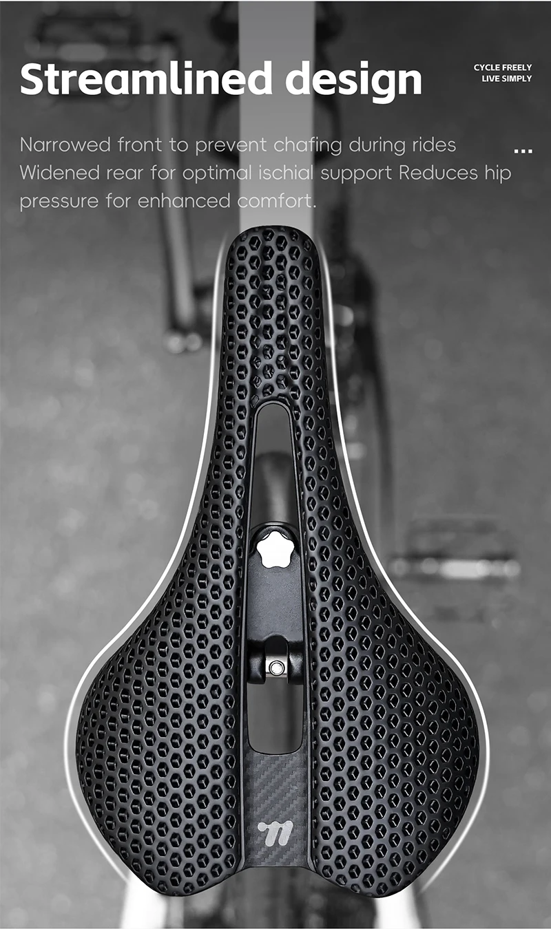 WEST BIKING 3D Printed Bike Saddle T700 Carbon Fiber Titanium Alloy Cr-Mo Seat Bow Comfort Cushion for Road Bike 145/150mm