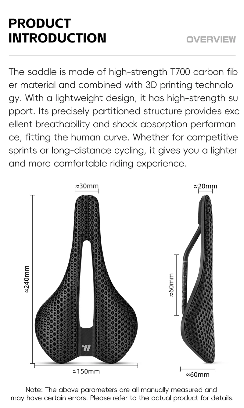 WEST BIKING 3D Printed Bike Saddle T700 Carbon Fiber Titanium Alloy Cr-Mo Seat Bow Comfort Cushion for Road Bike 145/150mm