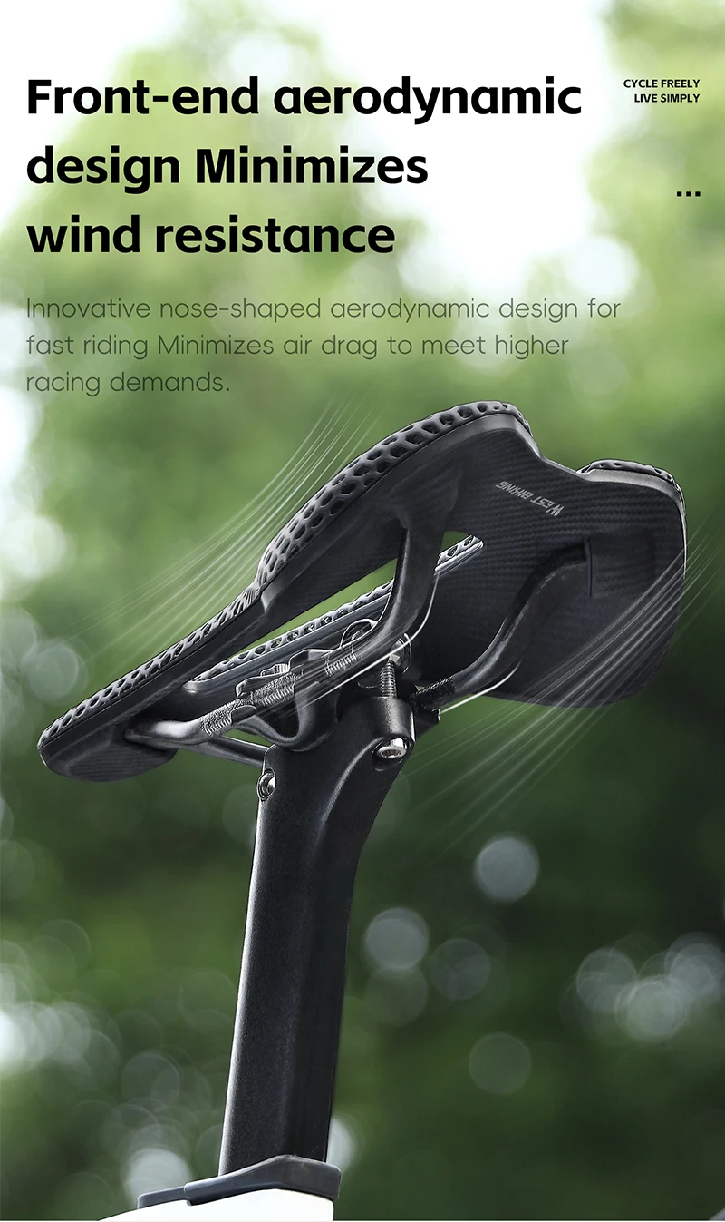 WEST BIKING 3D Printed Bike Saddle T700 Carbon Fiber Titanium Alloy Cr-Mo Seat Bow Comfort Cushion for Road Bike 145/150mm