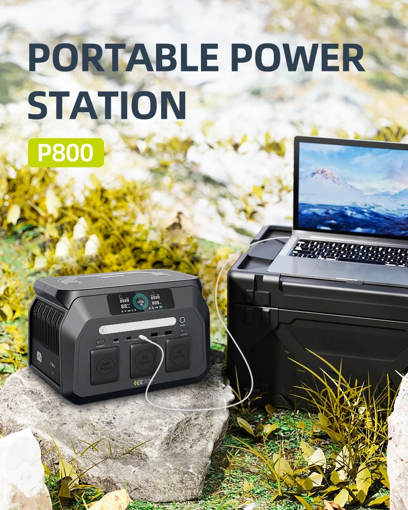 IEE 800W Portable Power Station, 512Wh LiFePO4 Generator, 1600W Peak Solar Generators, 800 Wat Power Source, 2x800W AC Outlets Lightweight & Quiet Solar Generator for Camping, Home Emergency, RV & Outdoor Travel