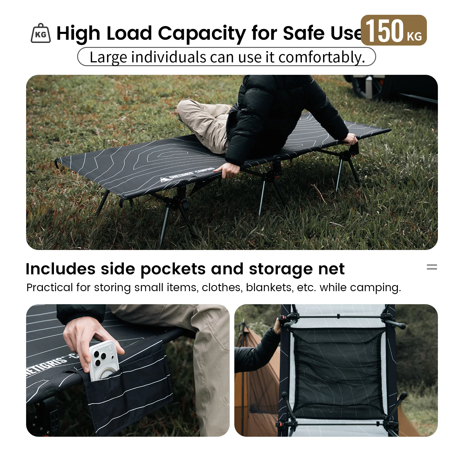 OneTigris Supranubis Camping Cot Ultralight Aluminum Alloy Folding Bed for Hiking Backpacking Travel Car Trips Sleeping Cot