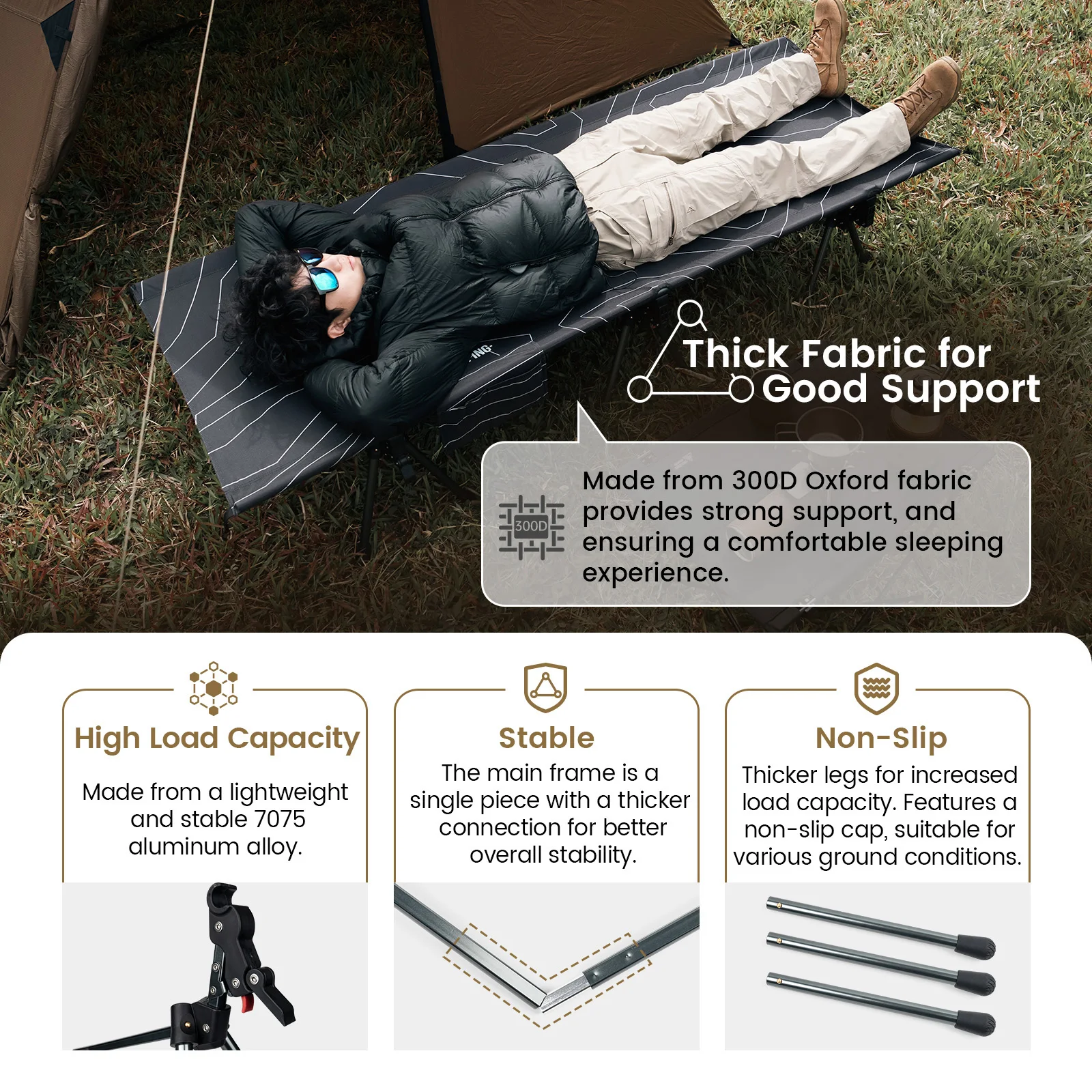 OneTigris Supranubis Camping Cot Ultralight Aluminum Alloy Folding Bed for Hiking Backpacking Travel Car Trips Sleeping Cot