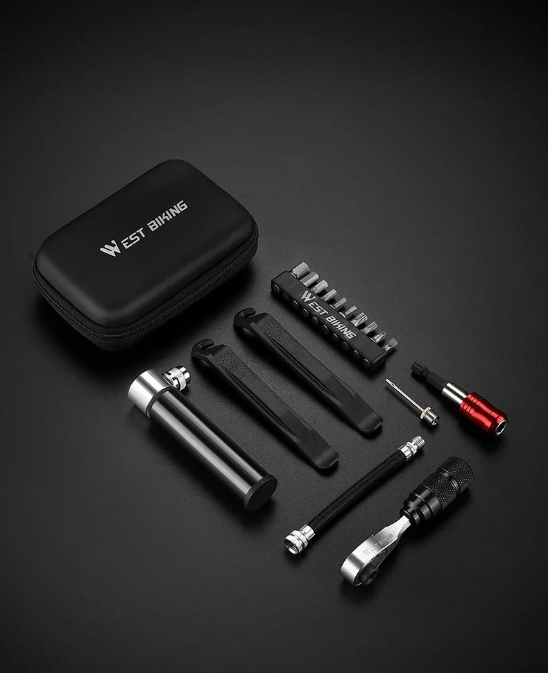 WEST BIKING Bike Reapair Tools Sets Professional Cycling Reapair Tools Ratchet Wrench Set Tire Lever Bike Pump Toolkit