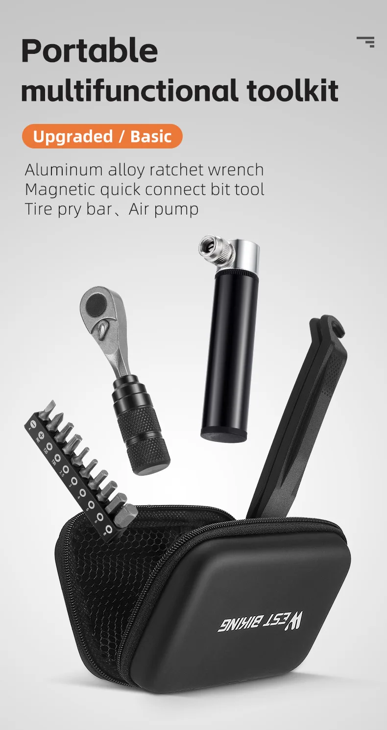 WEST BIKING Bike Reapair Tools Sets Professional Cycling Reapair Tools Ratchet Wrench Set Tire Lever Bike Pump Toolkit
