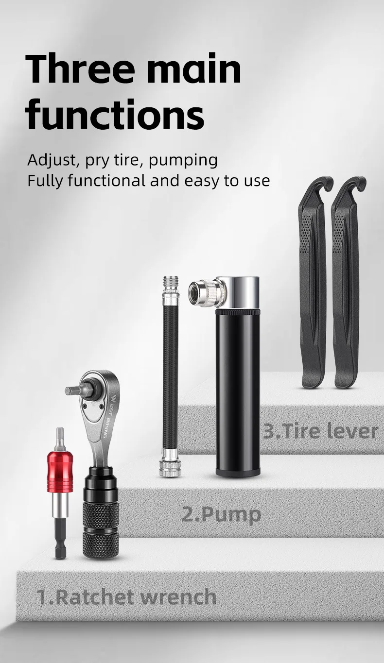 WEST BIKING Bike Reapair Tools Sets Professional Cycling Reapair Tools Ratchet Wrench Set Tire Lever Bike Pump Toolkit