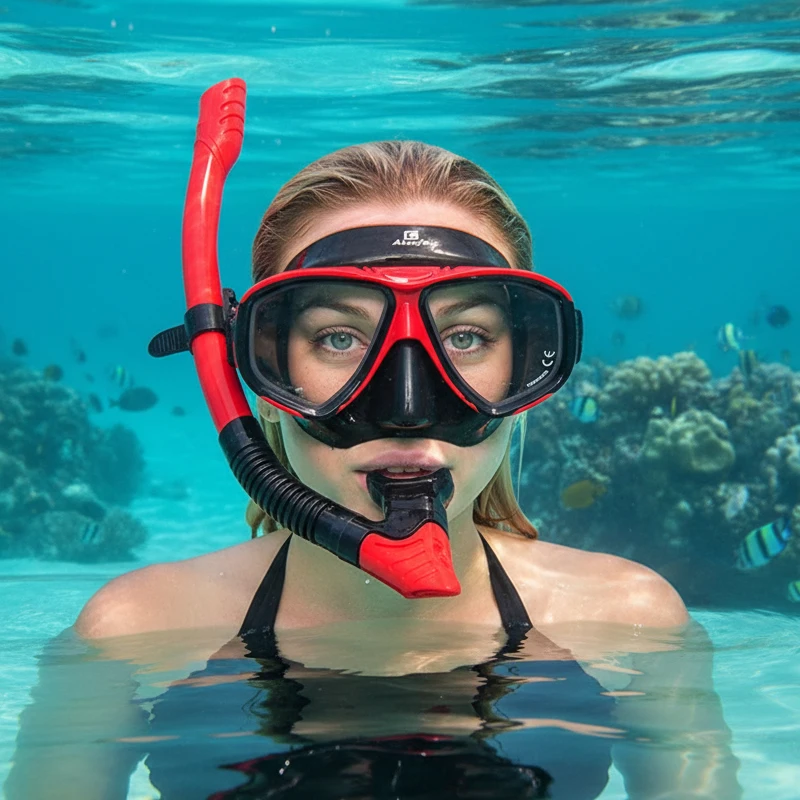 Adult Scuba Diving Mask Snorkel Set, Tempered Lens Dive with Antifog Spray, Swimming Glasses, Elastic Band, Gift Box