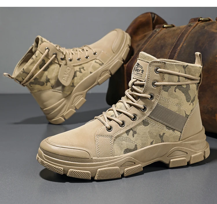 Military Boots for Men Autumn High Top Camouflage Desert Casual Flats Mens Boot Breathable Non Slip Work Shoes Zapatillas Hombre